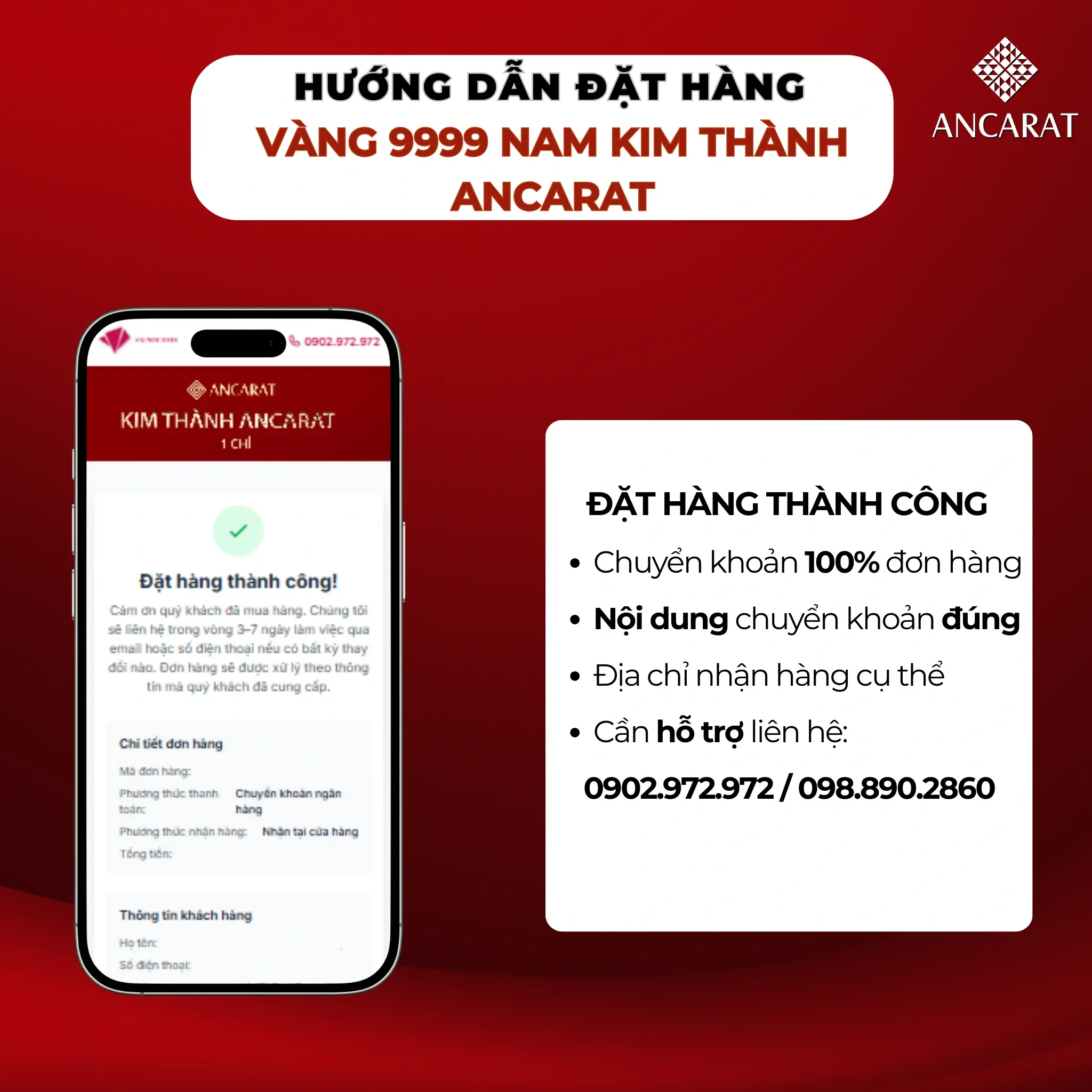 Bước 7: Nhận thông báo "Đặt hàng thành công" và hoàn tất quy trình.