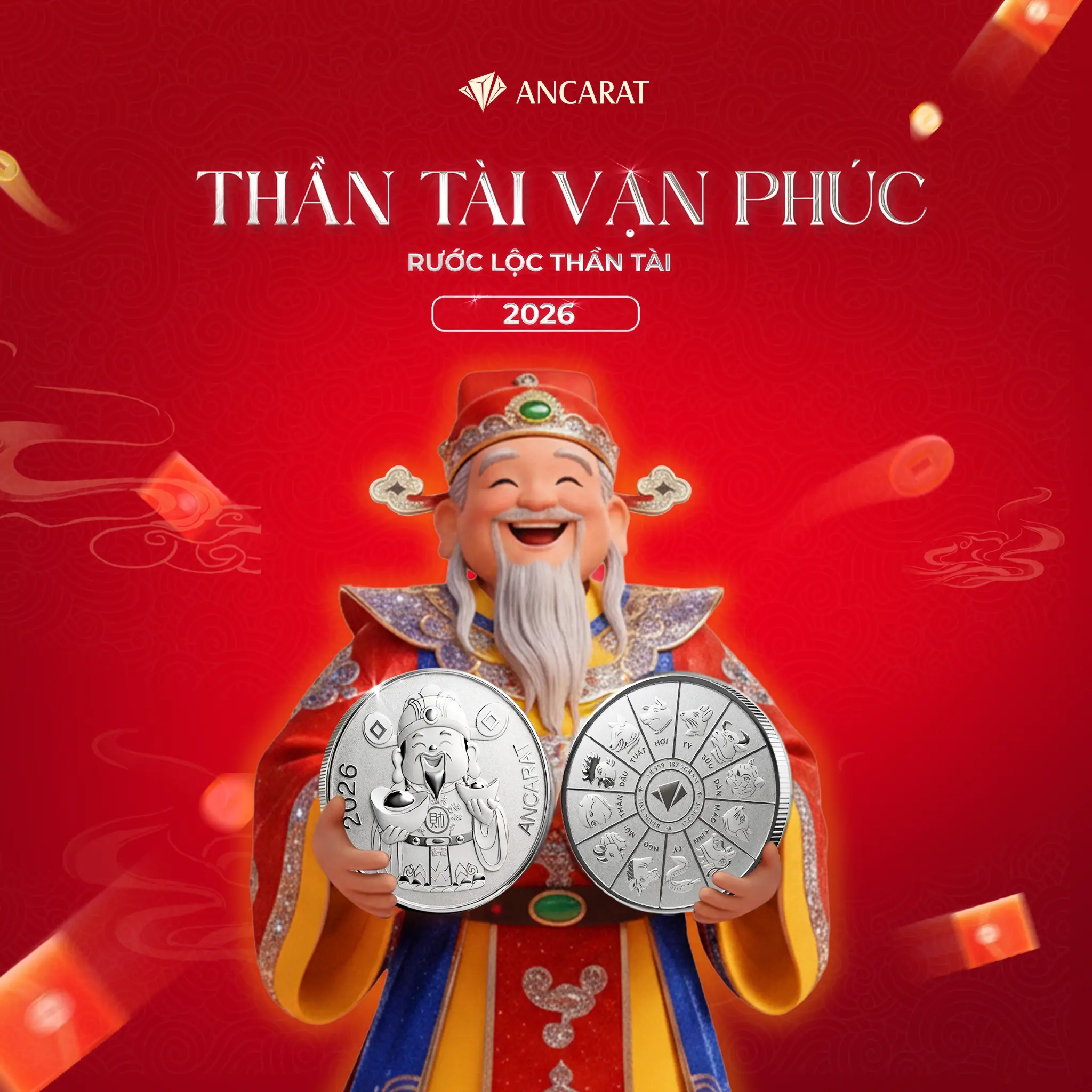 Hình ảnh ông Thần Tài hoan hỷ ở mặt trước phối hợp với mặt sau tạo nên sự cân bằng Âm Dương, giúp tiền tài vào nhà bền vững.