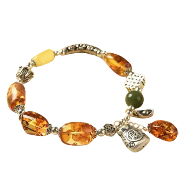 Vòng tay charm túi tiền bạc mix hổ phách may mắn