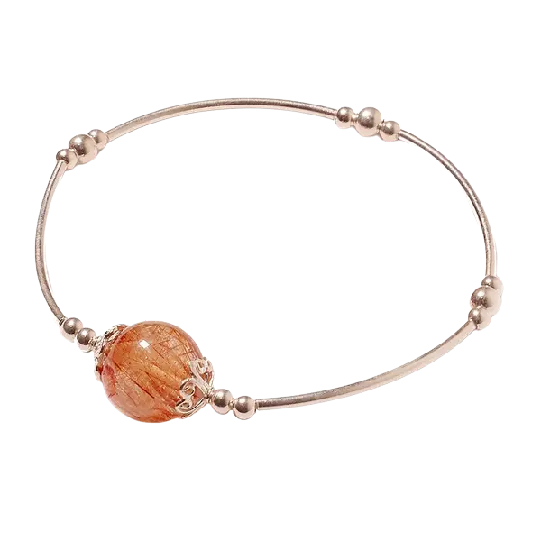 Vòng tay bạc 1 hạt đá thạch anh tóc đỏ mix bạc