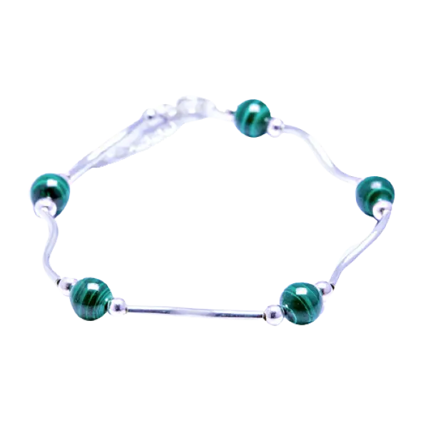 Vòng tay bạc đá Khổng tước 5 hạt Mệnh Mộc