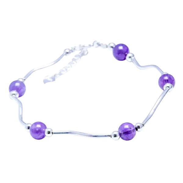 Vòng tay bạc đá Thạch anh tím 5 hạt Mệnh Thổ