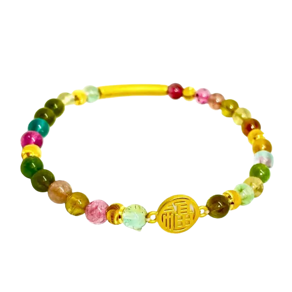 Vòng Đá Tourmaline 4mm phối Lắc trơn mix Mặt dây Búp sen Đài sen