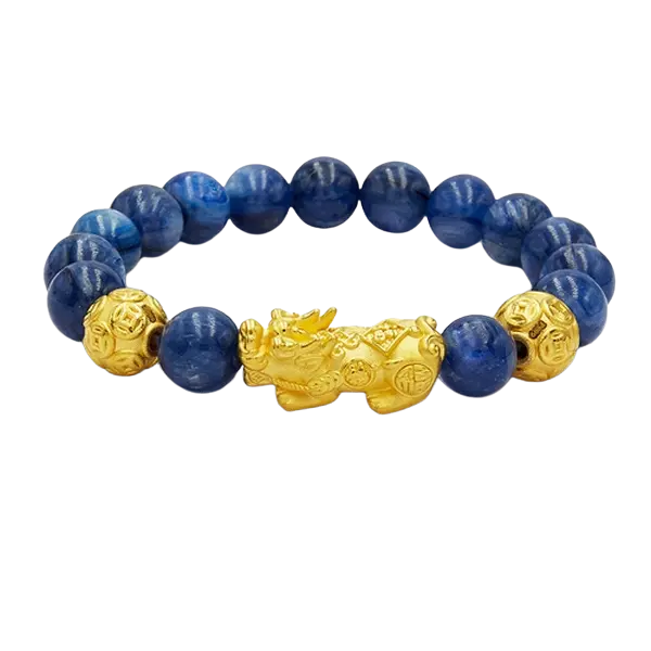 Vòng Đá Kyanite Phối Charm Vàng 24k Tỳ Hưu Phúc Lộc Cát Tường