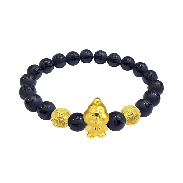 Vòng Đá Phối Charm Vàng 24K Kim Dậu Và Hột Kim Tiền