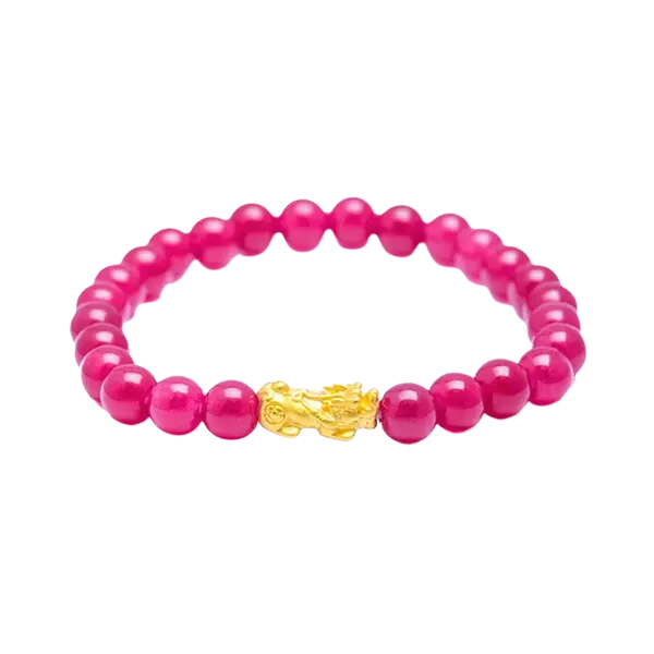 Vòng đá thạch anh hồng phối charm tỳ hưu mệnh Hỏa – Tài lộc – May mắn