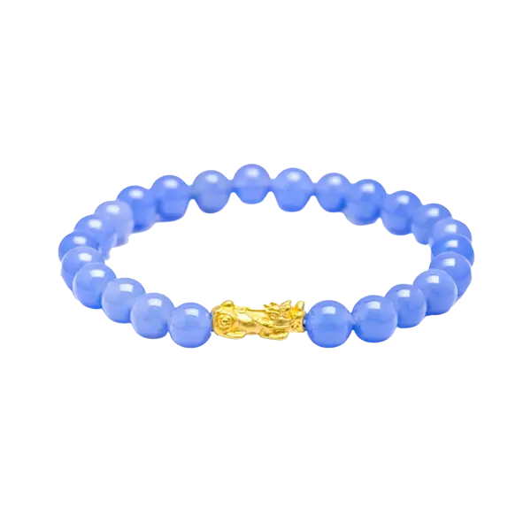 Vòng đá thạch anh xanh lá phối Charm vàng Tỳ Hưu mệnh Thủy – May mắn – Tiền tài