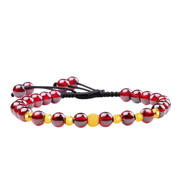 Vòng tay đá garnet mix bi vàng nhám – May mắn – Tình duyên