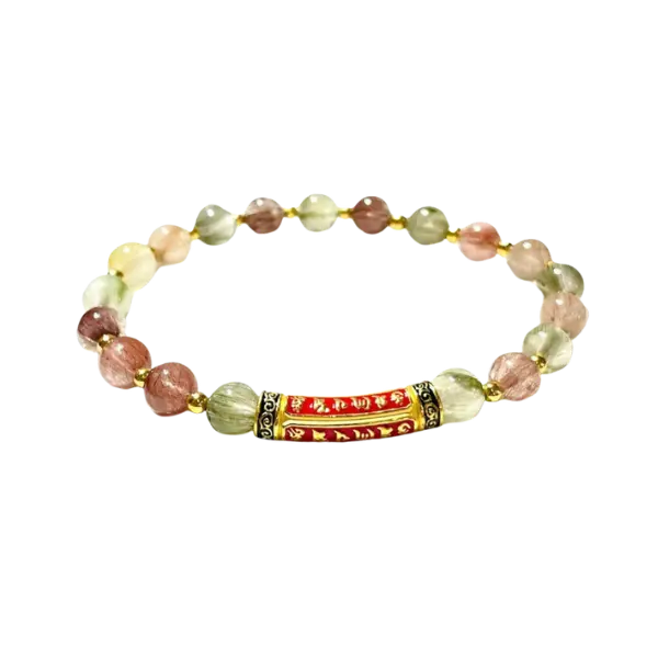 Vòng tay đá Thạch anh tóc tam tài phối Bi vàng mix lắc tay Lục tự đại minh chú