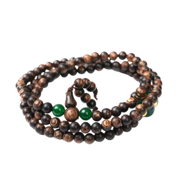 Vòng gỗ trầm mix hột ngọc bọc vàng phong thủy – May mắn – Tài lộc