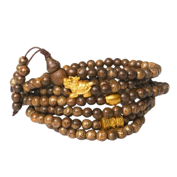 Vòng Trầm 216 Hạt Mix Vàng 24k Long Quy Phú Qúy – Bình An