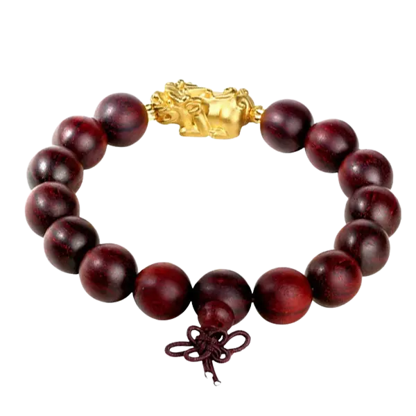 Vòng Gỗ phối Charm Tỳ hưu Tụ Lộc vàng 24K – Tiền tài – May mắn