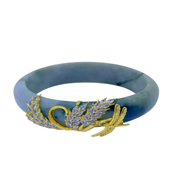 Vòng Ngọc Phỉ Thúy Bọc Vàng 18K Bông Lúa