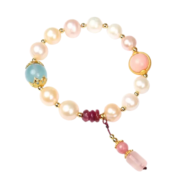 Vòng tay ngọc trai phối ngọc bọc vàng phong thủy