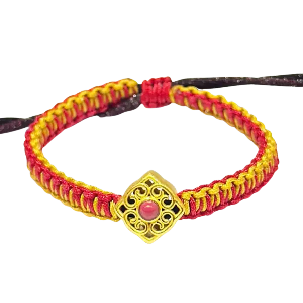 Vòng Tay phối Charm Vàng 24K Hột hoa văn vuông đính đá