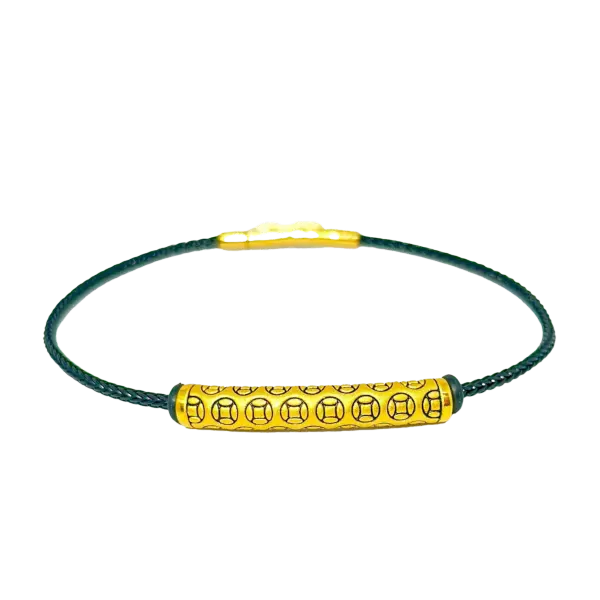 Vòng dây Thép phối Lắc Vàng 24K Kim tiền – may mắn