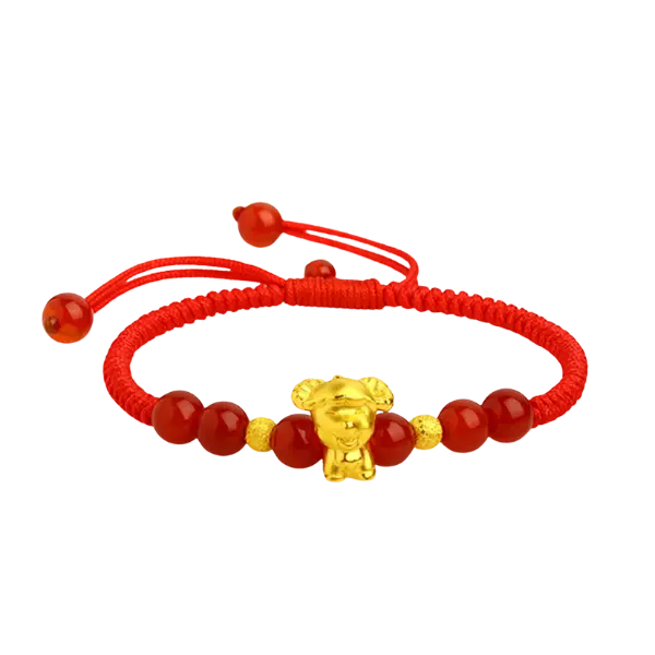 Vòng tay charm vàng 24K Dê vàng kết hợp Bi nhám