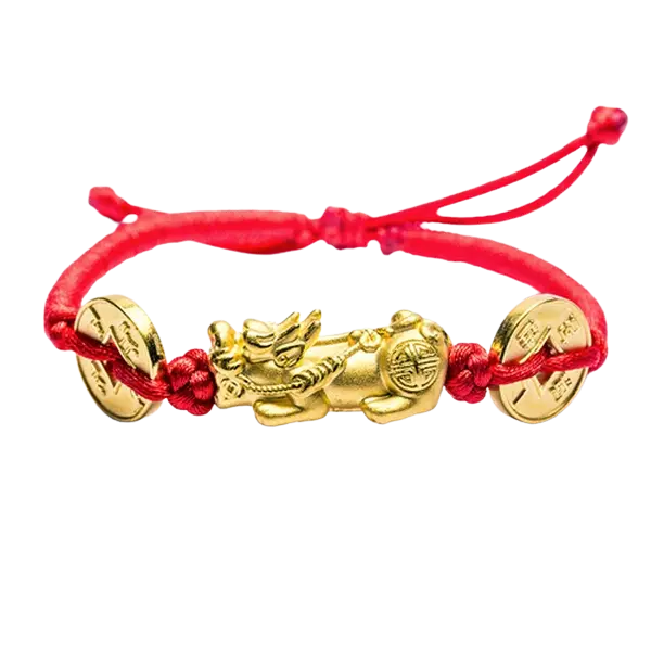 Vòng tay handmade phối charm vàng tỳ hưu và đồng xu