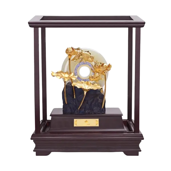 Tượng mạ vàng 24K Bạch Ngọc Song Ngư