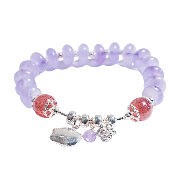 Vòng tay bạc đá thạch anh dâu phối thạch anh tím – May mắn