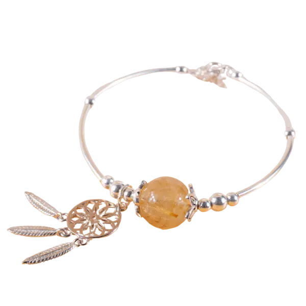 Vòng tay bạc đá Thạch Anh tóc vàng mix chuông gió