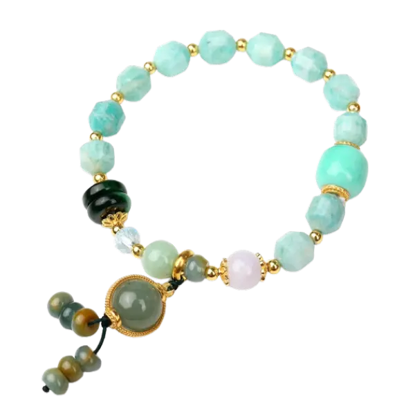 Vòng Tay Đá Amazonite Phối Ngọc Hòa Điền mix bạc