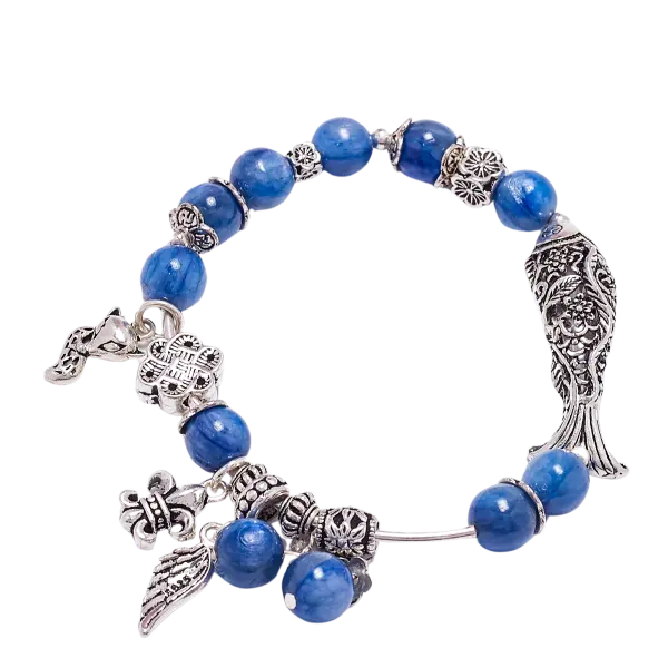 Vòng tay đá Kyanite phối charm hoa ngư