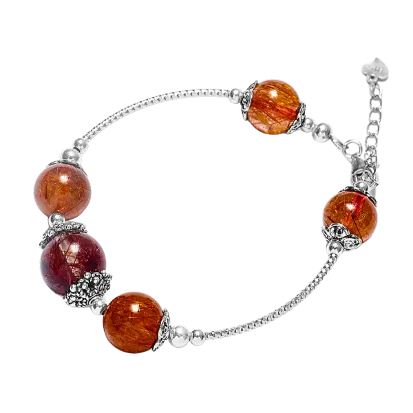 Vòng tay đá Thạch anh Tóc đỏ mix bạc