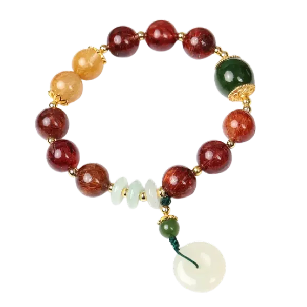 Vòng tay đá thạch anh tóc đỏ phối ngọc hòa điền mix bạc