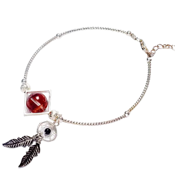 Vòng tay đá Ưu Linh Đỏ phối Chuông gió mix bạc