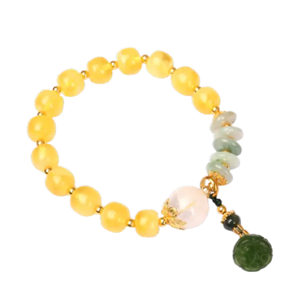 Vòng tay hổ phách phối ngọc bội mix bạc