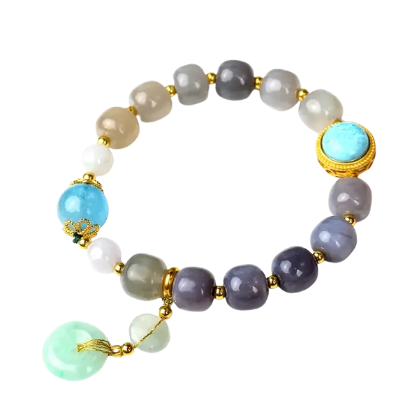 Vòng tay ngọc hòa điền phối đá aquamarine mix bạc