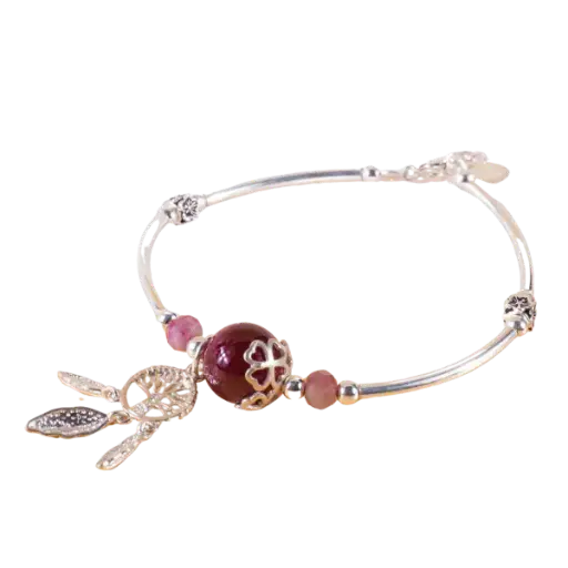 Vòng tay bạc đá Thạch Anh tím mix chuông gió phong thủy – tình duyên