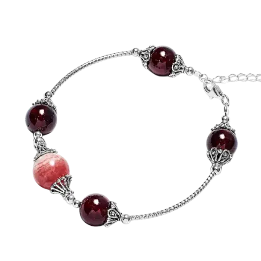 Vòng tay đá Garnet phối đá Đào Hoa