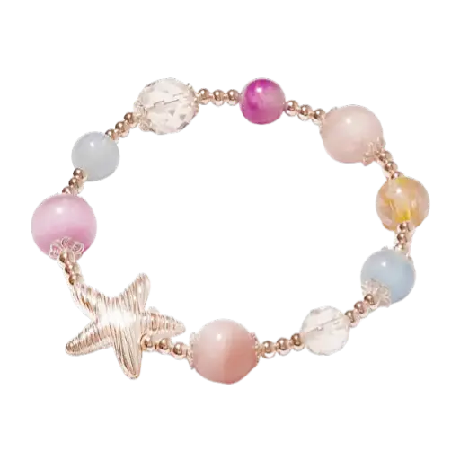 Vòng tay đá Thạch anh đa sắc phối charm ngối sao biển mix bạc