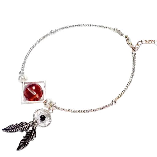 Vòng tay đá Ưu Linh Đỏ phối Chuông gió mix bạc