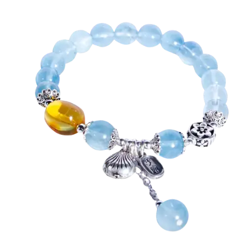 Vòng bạc mix đá aquamarine