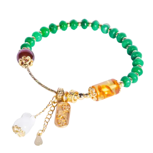 Vòng tay đá cẩm thạch phối đá garnet mix hổ phách trụ