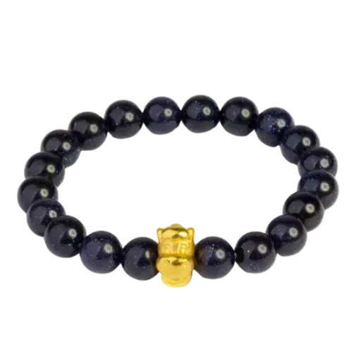 Vòng đá kim sa phối charm vàng con giáp Ngọ