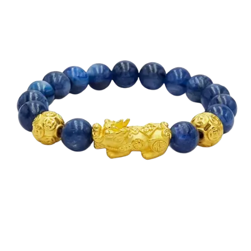 Vòng Đá Kyanite Phối Charm Vàng 24k Tỳ Hưu Phúc Lộc Cát Tường