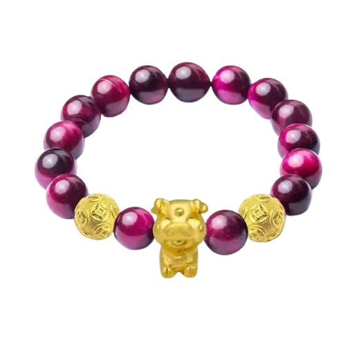 Vòng Đá Phối Charm Vàng 24K Kim Hợi Và Hột Kim Tiền