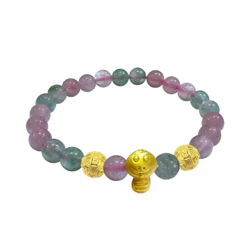 Vòng Đá Phối Charm Vàng 24K Kim Tỵ Và Hột Kim Tiền