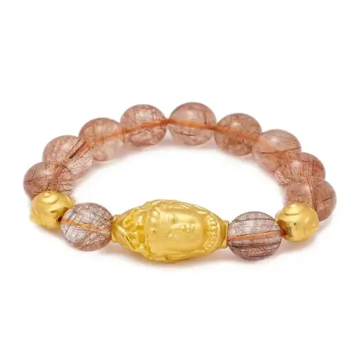 Vòng đá Thạch anh Tóc Đỏ mix Linh Châu Bồ Đề