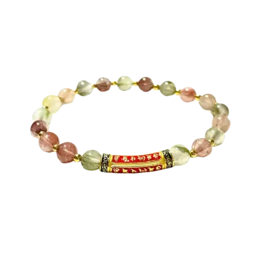 Vòng tay đá Thạch anh tóc tam tài phối Bi vàng mix lắc tay Lục tự đại minh chú