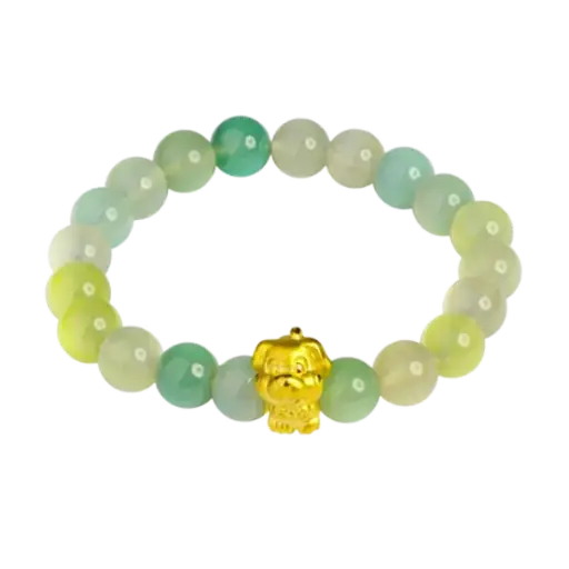 Vòng tay đá thiên nhiên phối charm vàng con giáp Tuất – May mắn