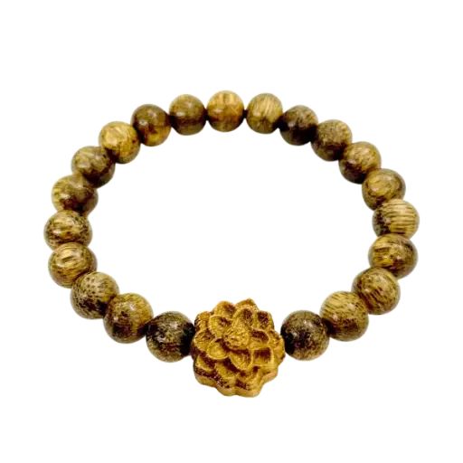 [AOG01.V01.T013] Trầm tốc vườn 8mm gắn charm gỗ Hoa Sen