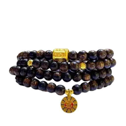 Vòng gỗ Trầm Tốc Vườn 6mm phối Charm Lục tự đại minh chú trụ mix chữ Phát