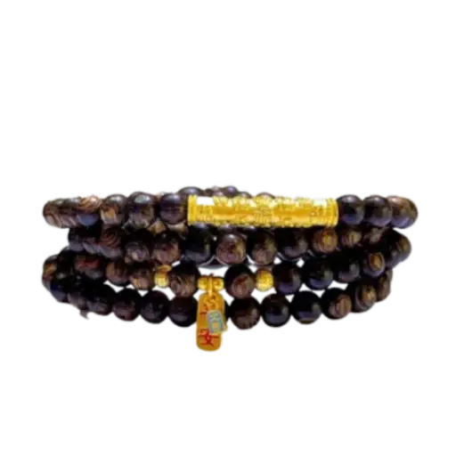 Vòng gỗ Trầm Tốc Vườn 6mm phối Lắc Chữ Phúc mix Bùa Sức khỏe bình an