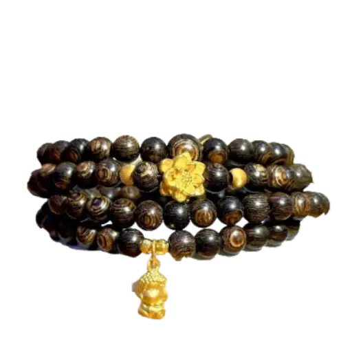 Vòng Trầm sánh 6mm phối Hoa sen mix Mặt dây Phật