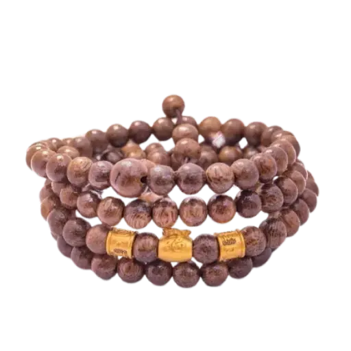 Vòng Trầm Tốc Vườn Mix Charm Vàng 24k Chú Bình An Và Túi Tiền